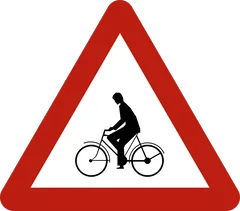 Panneau A25 : Passage pour conducteurs de bicyclettes et de cyclomoteurs à deux roues, ou endroit où ces conducteurs débouchent d'une piste cyclable sur la chaussée