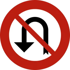 Panneau C33 : Interdiction de faire demi-tour (jusqu'au prochain carrefour inclus)