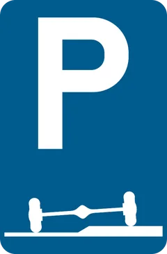 Panneau E9f : Stationnement obligatoire en partie sur l'accotement ou le trottoir