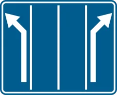 Panneau F13 : Signal annonçant des flèches sur la chaussée et prescrivant le choix d'une bande de circulation (tourne a gauche et a droite)