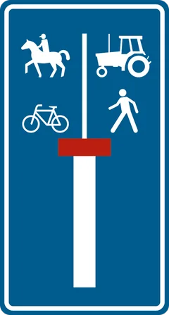 Panneau F45b : Voie sans issue, à l'exception des piétons et des cyclistes (piéton cycliste cavalier tracteur)