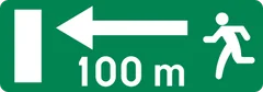 Panneau F52bis : Voie d'évacuation : indication de l'issue de secours la plus proche dans la direction indiquée, dans les tunnels (gauche)