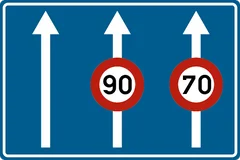 Panneau F91 : Signal indiquant un danger ou prescrivant une réglementation qui ne s'applique qu'à une ou plusieurs bandes de circulation