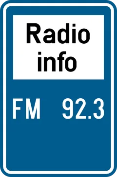 Panneau F93 : Signal indiquant une station de radiodiffusion donnant des informations routières