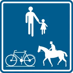 Panneau F99a : Chemin ou partie de la voie publique réservé à la circulation des piétons, cyclistes, cavaliers et conducteurs de speed pedelecs (piéton cycliste cavalier)