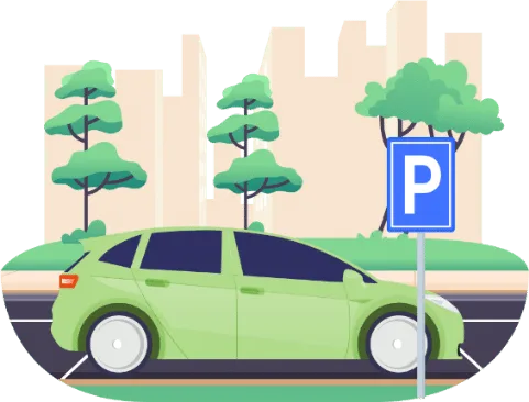 Voiture circulant devant un signal de stationnement en agglomération