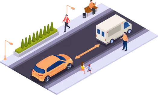 Gestion de l'espace autour du véhicule : garder un écart avec les véhicules, piétons et cyclistes