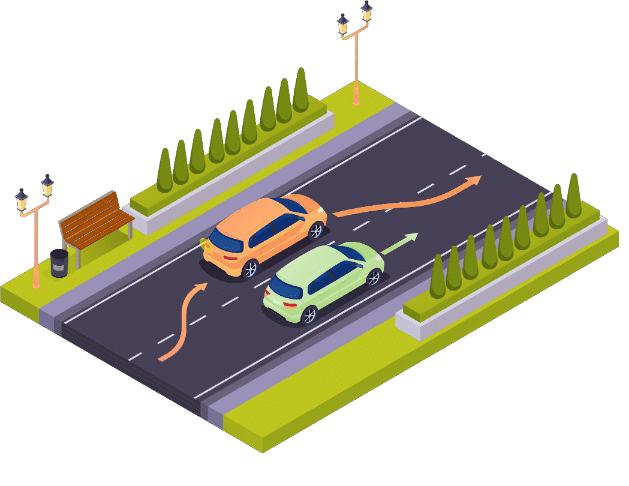 Voiture qui se déporte sur la gauche pour dépasser une autre voiture circulant dans le même sens