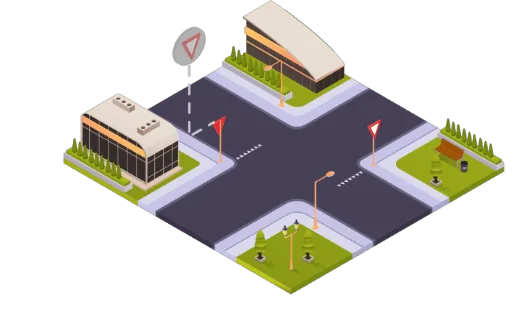 Carrefour équipé de signaux céder le passage avec les marques au sol correspondantes