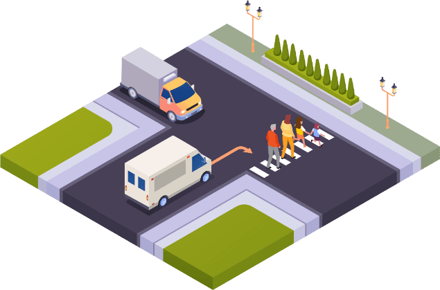 Conducteur qui change de direction et cède le passage aux piétons qui traversent