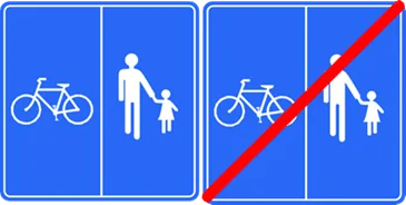 Signaux de chemin réservé aux piétons et cyclistes avec répartition des parties du chemin