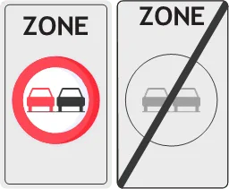 Signaux de zone d'interdiction de dépasser par la gauche un véhicule attelé ou à plus de deux roues