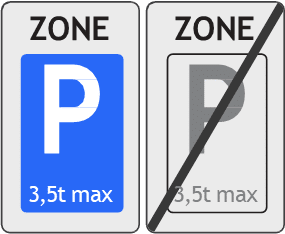 Signaux de zone où le stationnement est réservé aux véhicules de maximum 3,5 tonnes