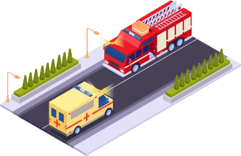Camion de pompiers et ambulance circulant sur la chaussée, exemples de véhicules prioritaires