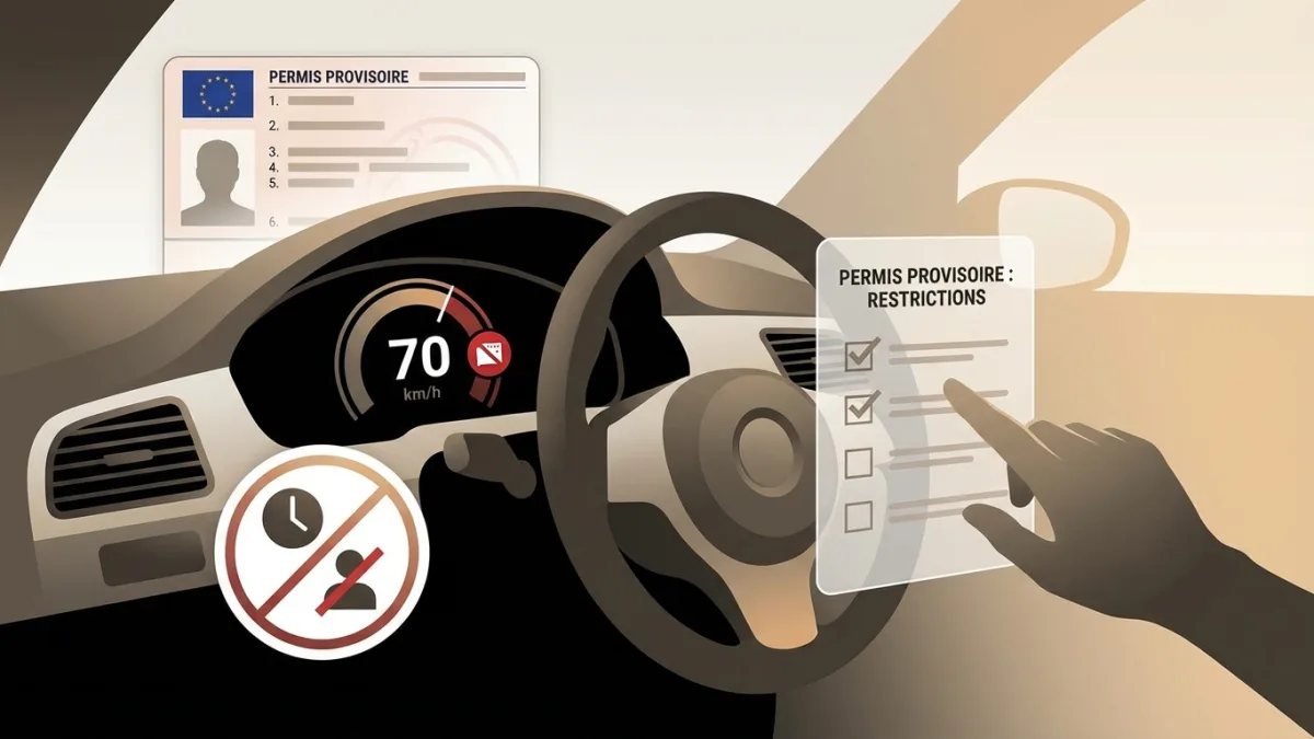 Un apprenti conducteur et son guide respectent les limitations de vitesse, identiques pour tous les conducteurs.