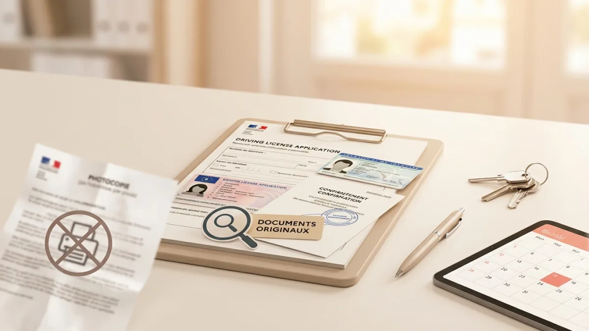 Dossier complet avec les documents originaux requis pour l'examen pratique à Anderlecht.
